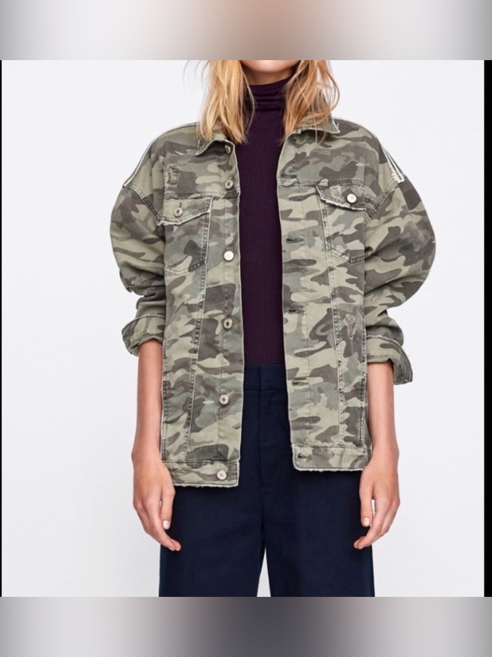 Zara Camo Jacket With Sequin Detail